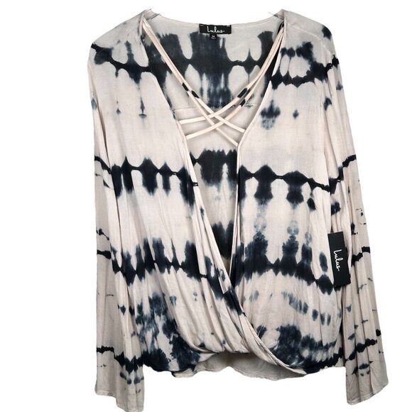 Lulus Medium Rayon Drape Tie Dye Long Sleeve Blouse Top Flowy Boho - Picture 1 of 6